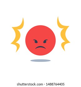 Negative thinking, bad experience feedback, unhappy client or difficult customer, service quality, angry red face, mad emoticon, hate and furious, vector icon, flat design illustration