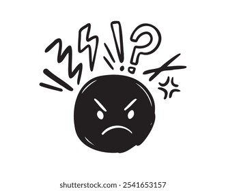 Negative thinking, bad experience feedback Hand drawn icon, unhappy client doodle, difficult customer, angry face, poor service quality, mad emoticon. Vector illustration