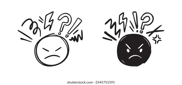 Negative thinking, bad experience feedback Hand drawn icon, unhappy client doodle, difficult customer, angry face, poor service quality, mad emoticon. Vector illustration