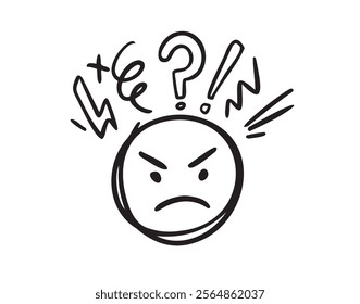 Negative thinking, bad experience feedback Hand drawn icon, unhappy client doodle, difficult customer, angry face, poor service quality, mad emoticon. Vector illustration