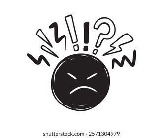 Negative thinking, bad experience feedback Hand drawn icon, unhappy client doodle, difficult customer, angry face, poor service quality, mad emoticon. Vector illustration