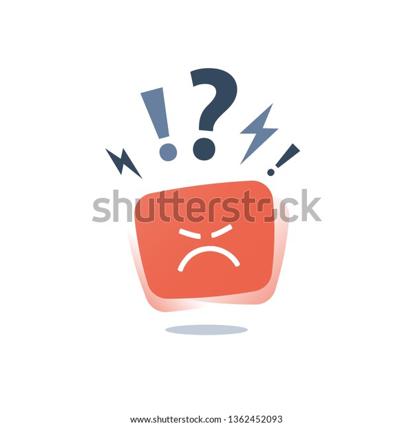 Negative thinking, bad experience feedback,
unhappy client, difficult customer, poor service quality, angry red
face, mad emoticon sticker, hate and furious, vector icon, flat
illustration