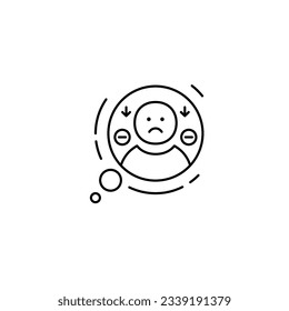 icono de línea de pensamiento negativo vector blanco y negro con tema de salud mental