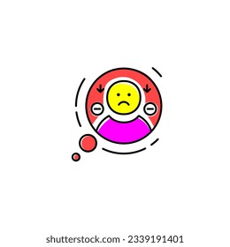 negative thinking line icon color purple and yellow vector with mental health theme