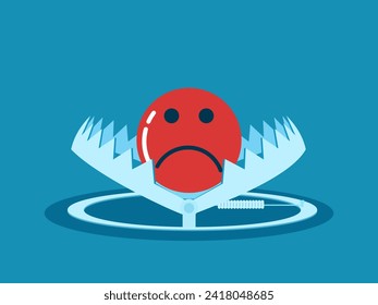 Negative thinking trap. Suffering icon in a trap. Vector 