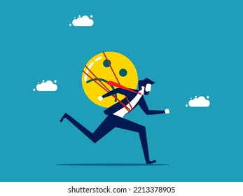 Negative thoughts. businessman with a sad face running forward