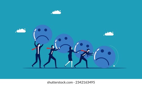 Negative thoughts at work. Business team pushing negative emotions