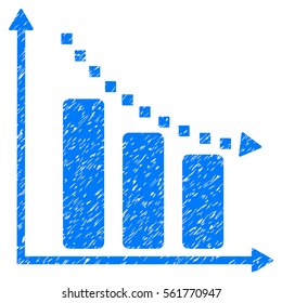 Negative Trend grainy textured icon for overlay watermark stamps. Flat symbol with dirty texture. Dotted vector blue ink rubber seal stamp with grunge design. Designed with square dots.