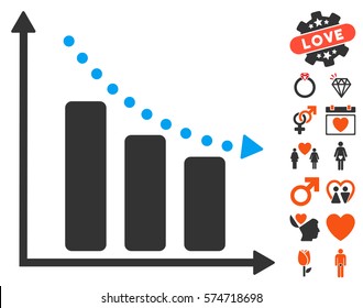 Negative Trend icon with bonus valentine graphic icons. Vector illustration style is flat iconic symbols for web design, app user interfaces.