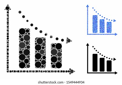 Negative Trend Mosaic Of Spheric Dots In Variable Sizes And Color Hues, Based On Negative Trend Icon. Vector Round Dots Are Organized Into Blue Mosaic.