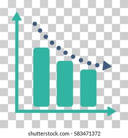 Negative Trend vector pictograph. Illustration style is flat iconic bicolor cobalt and cyan symbol on a transparent background.