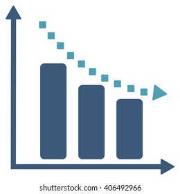 Negative Trend vector toolbar icon. Style is bicolor flat icon symbol, cyan and blue colors, white background, square dots.