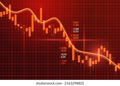 Gráfico vector negativo de los datos financieros de inversión. Mercado de valores gráfico con crecientes candelabros. El concepto de recesión económica y crisis. Caída del comercio mundial