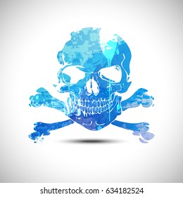 Negative watercolor skull with crossbones vector illustration