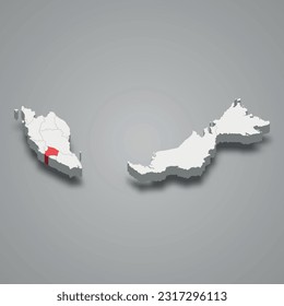 Negeri Sembilan state location within Malaysia 3d isometric map