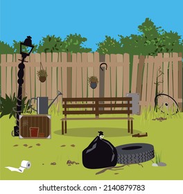 Neglected Backyard In Need For Renovation And Makeover, EPS 8 Vector Illustration