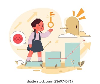 Neglected child has less opportunities through life. Little girl with a low chance of future success. Absence and uninvolvement of dad, lack of parental support. Flat vector illustration