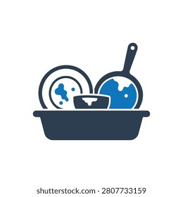 Neglected Dirty Dishes Icon Isolated On White Background