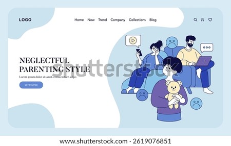 Neglectful parenting style illustrated through characters displaying emotional distance. Children feel isolated while parents are preoccupied. The scene shows the impact of disengagement on family