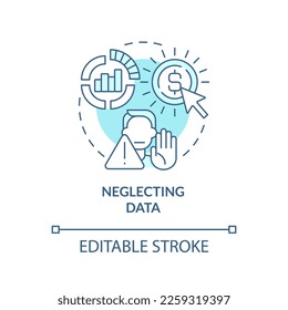 Vernachlässigen Sie die Daten Türkis Konzept Symbol. Affiliate Marketer Fehler abstrakte Idee dünne Linie Illustration. Einzeln Umrisszeichnung. Bearbeitbarer Strich. Arial, Myriad Pro Fett Schriftarten verwendet