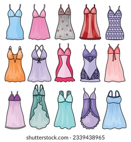Negligee vector color set icon. Vector illustration sleepwear on white background. Isolated color set icon negligee.