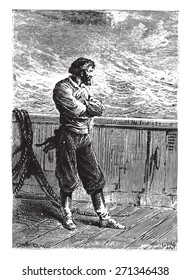 Negoro, always silent, vintage engraved illustration.  Jules Verne, a 15 year old captain. 