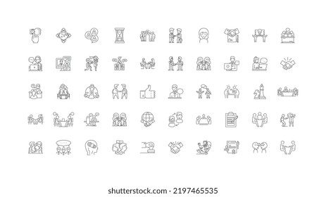 Negotation concept illustration, linear icons, line signs set, vector collection