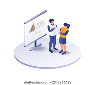 Negociar sobre la ilustración isométrica de los datos de análisis de la empresa
