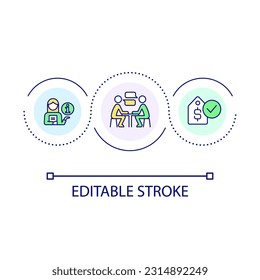 Negotiate lower purchase price loop concept icon. Buy new home tips. Real estate agreement abstract idea thin line illustration. Isolated outline drawing. Editable stroke. Arial font used