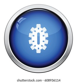 Negotiating table icon. Glossy button design. Vector illustration.