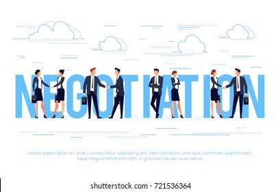 Negotiation. Business Concept In A Flat Style With Businessmen Shake Hands. Vector Illustration.