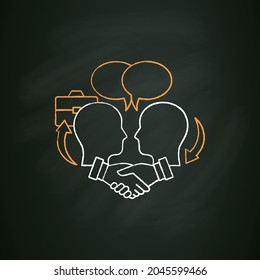 Negotiation chalk icon. Dispute resolution.Compromising. Successfully handles, resolves issues sensibly and fairly.Misunderstanding concept. Isolated vector illustration on chalkboard