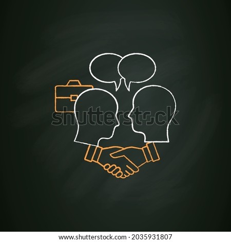 Negotiation chalk icon. Dispute resolution.Compromising. Successfully handles, resolves issues sensibly and fairly.Misunderstanding concept.Isolated vector illustration on chalkboard