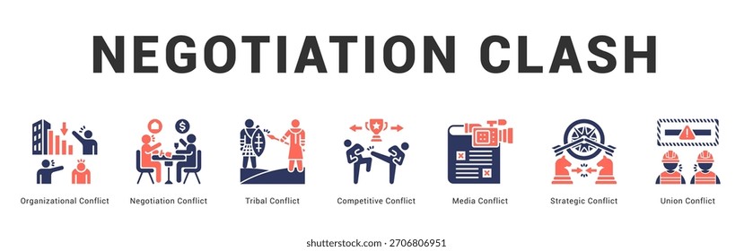 Negotiation Clash Modern and clean web banner illustration featuring thematic icons for visual communication