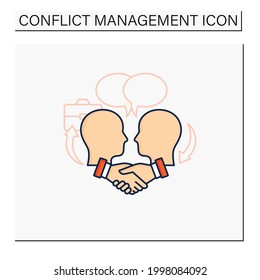 Negotiation color icon. Dispute resolution.Compromising. Successfully handles, resolves issues sensibly and fairly.Misunderstanding concept. Isolated vector illustration