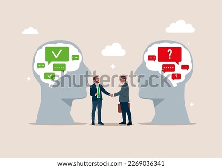 Negotiation and compromise, common ground. Modern vector illustration in flat style. 