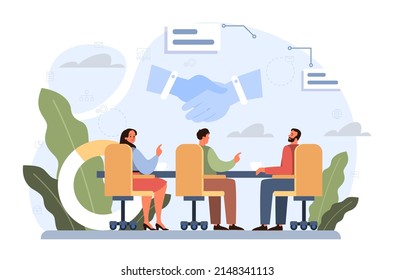 Negotiation concept. Opposite opinions, directions, interests and points of view. Making a compromise in a difficult argument. Disagreement resolution. Flat vector illustration