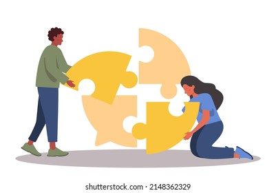 Negotiation concept. Opposite opinions, directions, interests and points of view. Making a compromise in a difficult argument. Disagreement resolution. Flat vector illustration