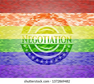 Negotiation emblem on mosaic background with the colors of the LGBT flag
