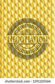 Negotiation gold emblem. Scales pattern. Vector Illustration. Detailed.