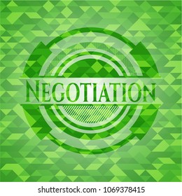 Negotiation green emblem with mosaic background
