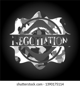 Negotiation grey camo emblem. Vector Illustration.
