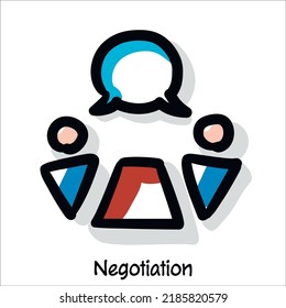 Negotiation hand drawn scribing, sketchnoting visual note icon. Minimal vector illustration. Editable outline, color, shadows. Infographics symbol
