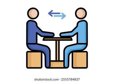 Negotiation icon. colored outline icon style. people around table. icon related to procurement. procurement management elements vector illustration