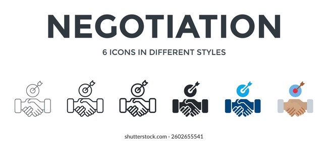 Negotiation Icon In Different Style Vector Illustration. Designed In Thin Line, Regular Line, Bold Line, Glyph, Color Fill, And Flat Style Can Be Used For Web
