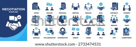 Negotiation icon set collection. pack contain deal, agreement, talk, discuss, bargain, contract, offer, terms, collaboration, partner