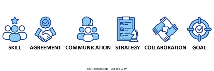 Negotiation icon set illustration concept with icon of skill,agreement,comunication,strategy,collaboration,goal