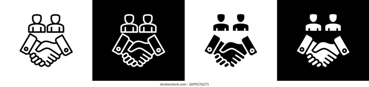 Negotiation icon variations in line and glyph style on black and white background