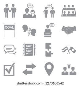 Negotiation Icons. Gray Flat Design. Vector Illustration.