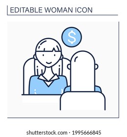 Icono de línea de negociación. Diálogo entre dos personas para lograr resultados beneficiosos en una o más cuestiones en las que hay conflictos. Concepto de negocio exitoso. Ilustración vectorial aislada.Icono editable